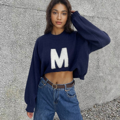Damen Oversized Strickpullover mit Frontmotiv Eveloria