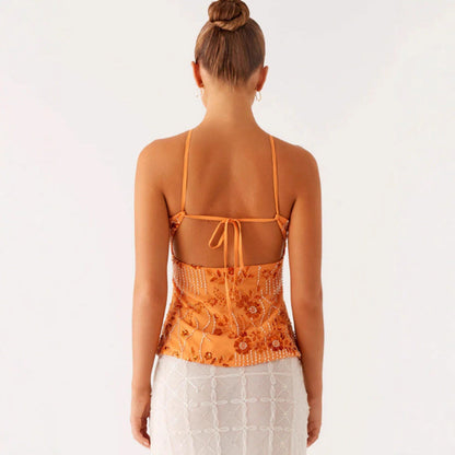 Damen Bustier-Oberteil Glitzernd Floralmuster Mit Applikationen