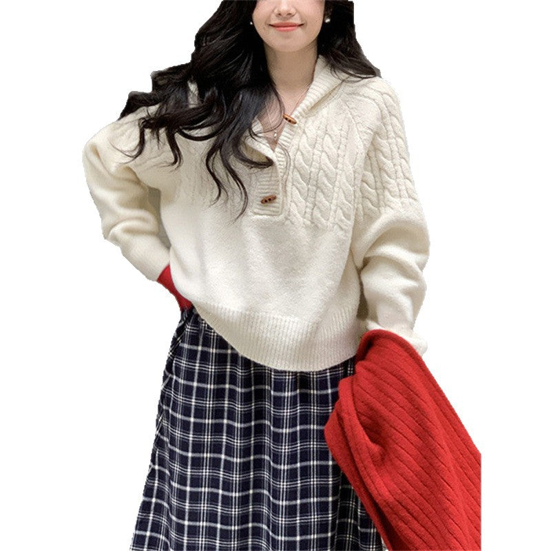 Damen Strickpullover Großer Kragen Eveloria
