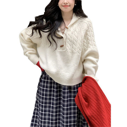 Damen Strickpullover Großer Kragen Eveloria