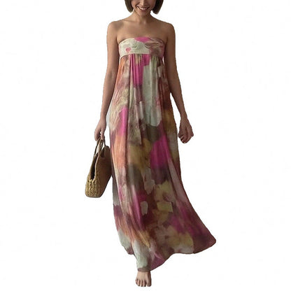 Damen Strandkleid Schulterfrei Floralmuster Lang Eveloria