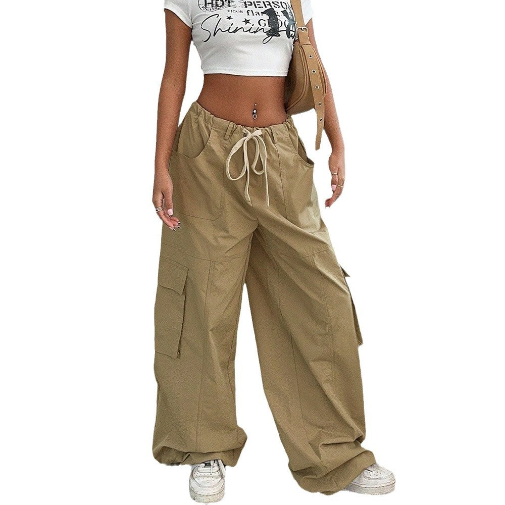 Damen Cargo-Hose Elastischer Bund Seitentaschen Beige Eveloria