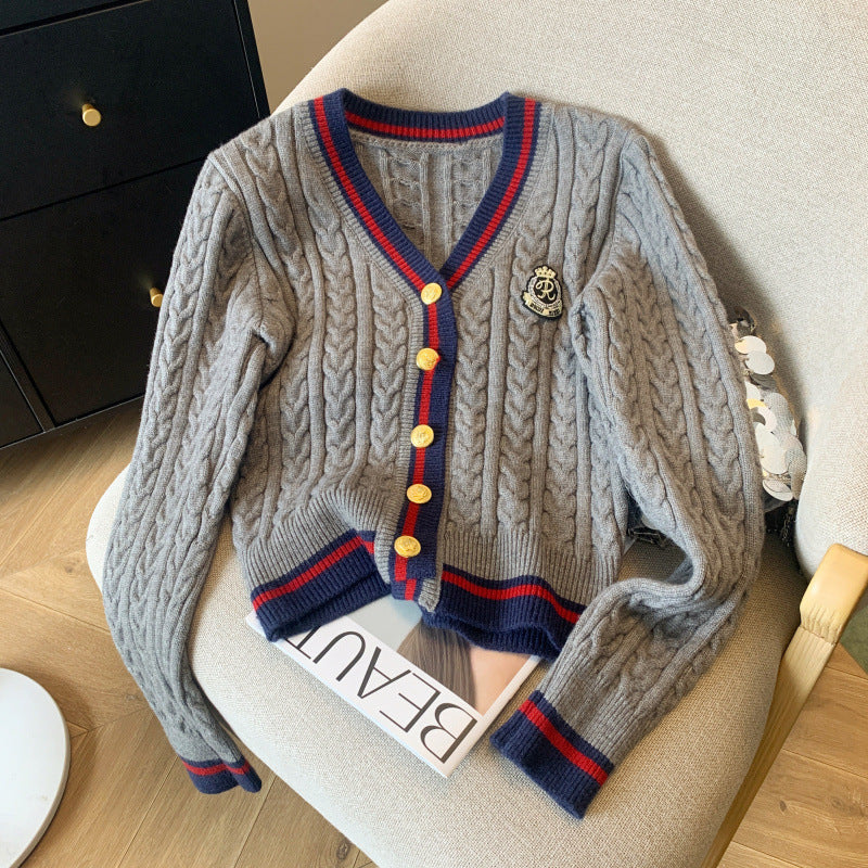 Damen Grobstrick-Cardigan Streifenmuster mit Knöpfen