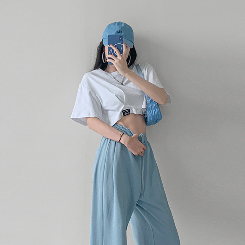 Damen T-Shirt Cropped Baumwolle Lässig Weiß