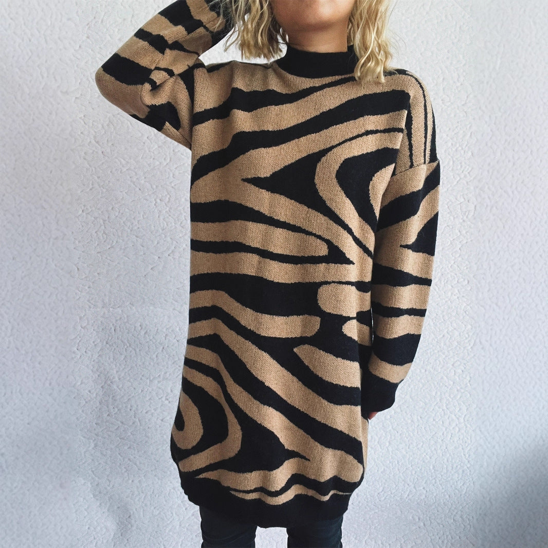 Damen Oversized Strickpullover Zebramuster Eveloria
