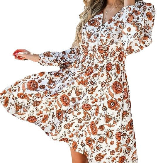 Damen Blumenkleid V-Ausschnitt Tailliert Eveloria