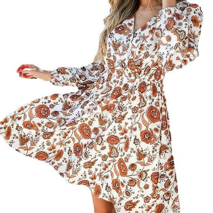 Damen Blumenkleid V-Ausschnitt Tailliert Eveloria