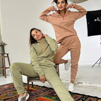 Damen Sportset Zip-Hoodie Jogginghose elastisch mit Taschen