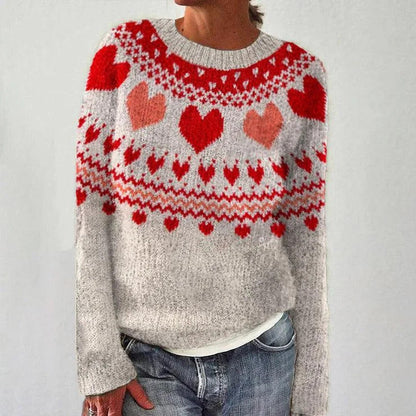 Damen Pullover Grobgestrickt Nordisches Muster Weit Eveloria
