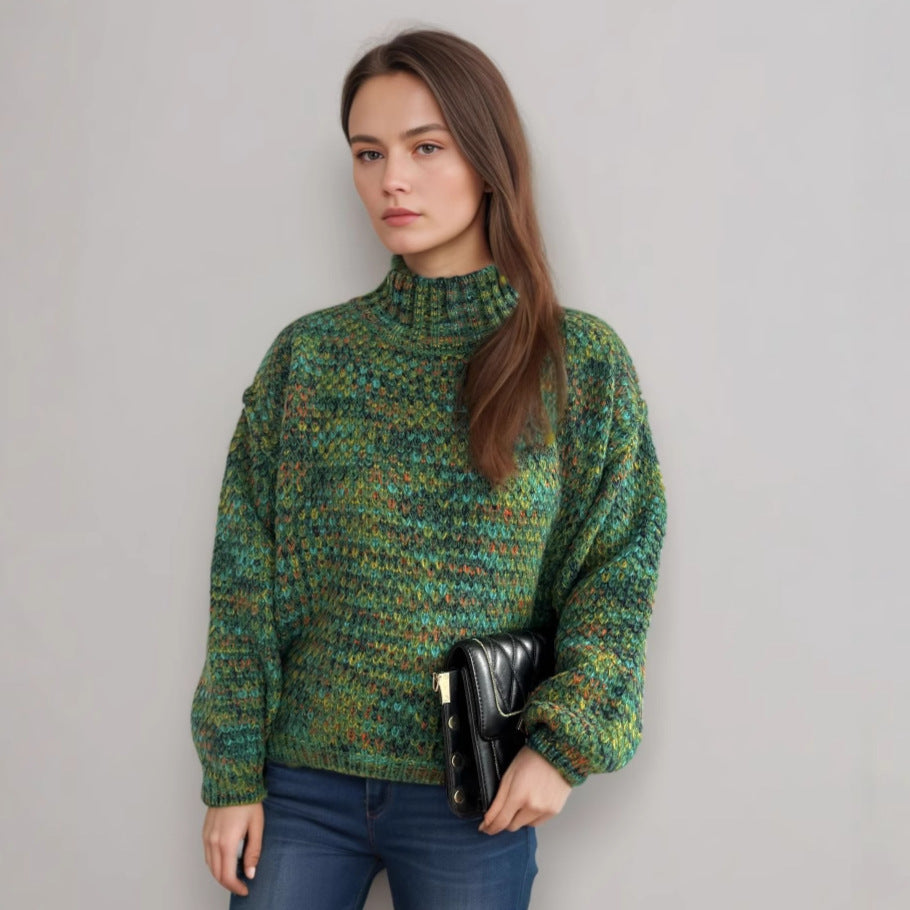 Damen Grobstrickpullover Hochgeschlossener Kragen Luftig Grau Eveloria
