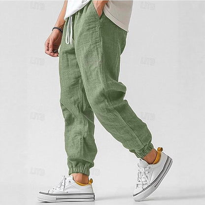 Herren Leinenhose Elastischer Bund Bequem Eveloria