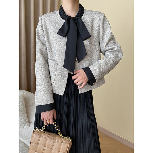 Damen Jacke Dekorativer Kragen Druckknopf Schwarz Eveloria - Eveloria