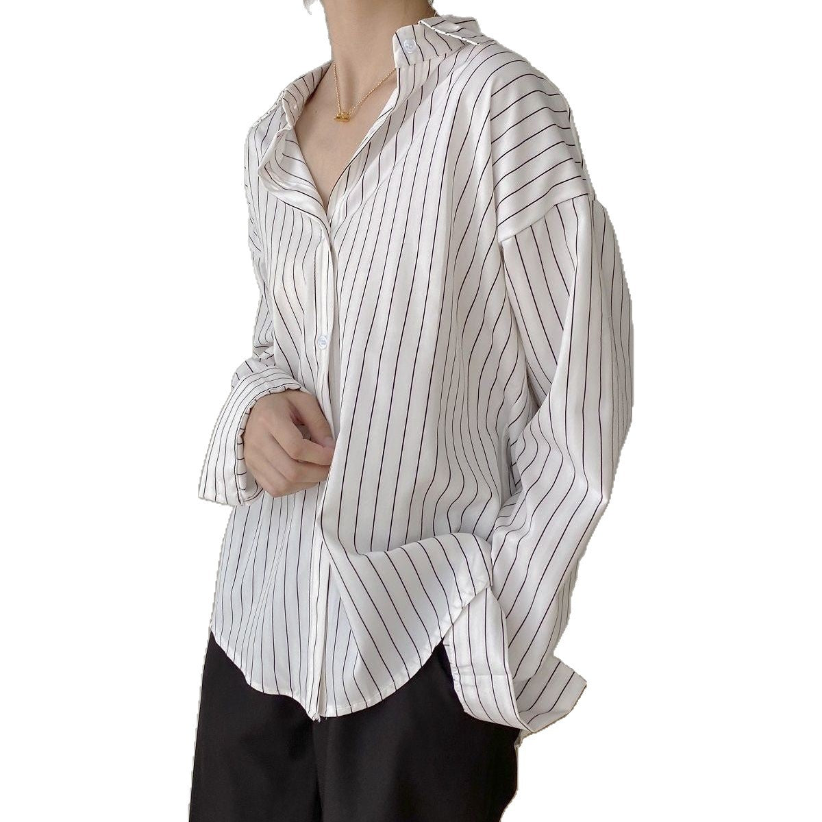 Damen Klassische Hemdbluse Streifenoptik Weiße Bluse