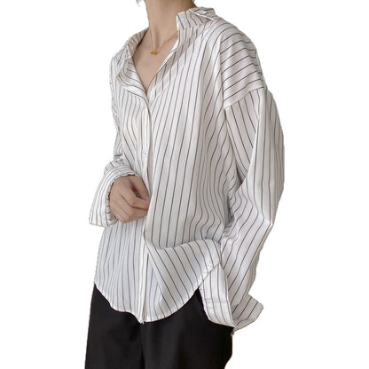 Damen Klassische Hemdbluse Streifenoptik Weiße Bluse