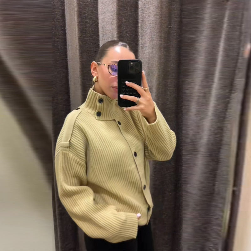 Damen Oversized Strickjacke Hochschließend Eveloria