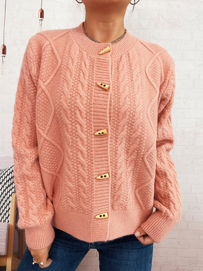 Damen Strickcardigan Weich Nautisches Design Beige Holzknöpfe