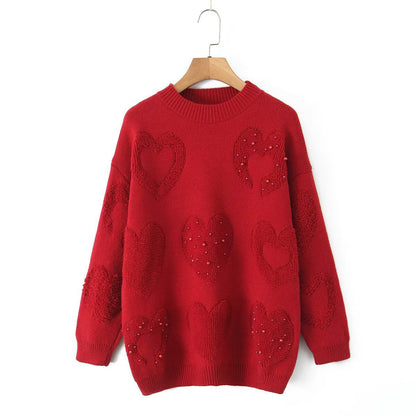 Damen Strickpullover mit Herzen Eveloria