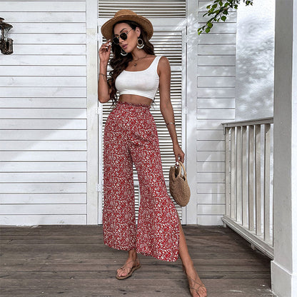 Damen Palazzo-Hose Floralmuster Hoch Seitenschlitze Eveloria