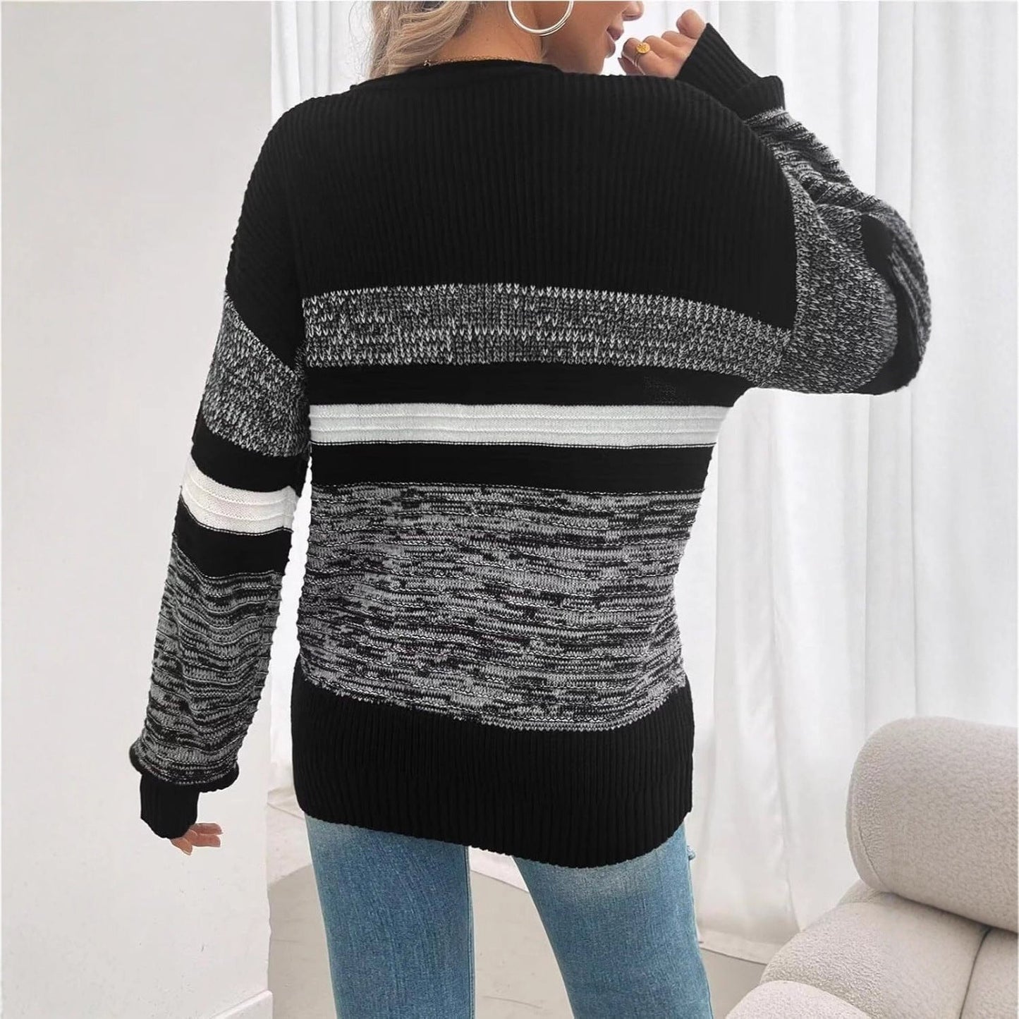 Damen Pullover Weit Gestreift Eveloria