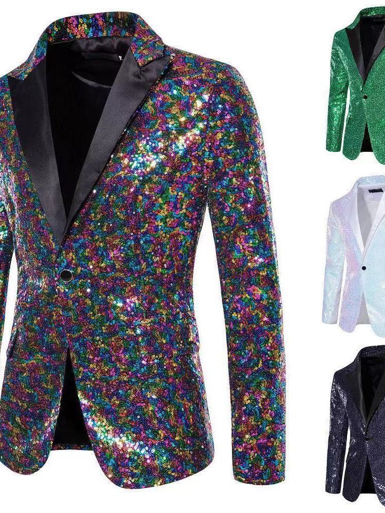 Herren Blazer Pailletten Elegant Edel Dekor Schwarz Eveloria - Eveloria