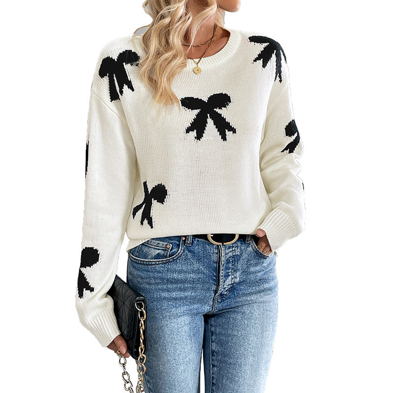 Damen Pullover Gestrickt Schleifenmuster Eveloria