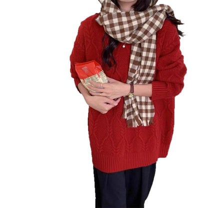Damen Strickpullover Zopfdesign Lässiger Schnitt Eveloria