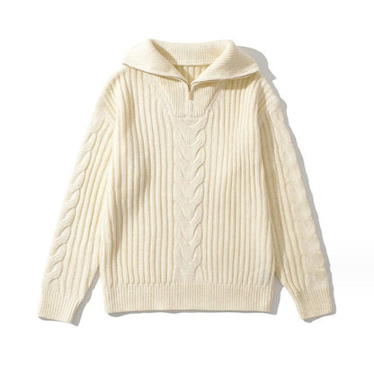Damen Grobstrickpullover Zip-Kragen Zopf-Design Eveloria