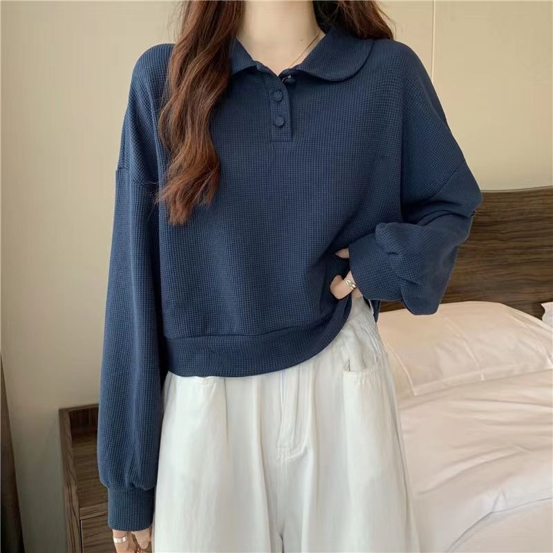 Damen Poloshirt Pullover mit Knöpfen Dunkelblau Eveloria