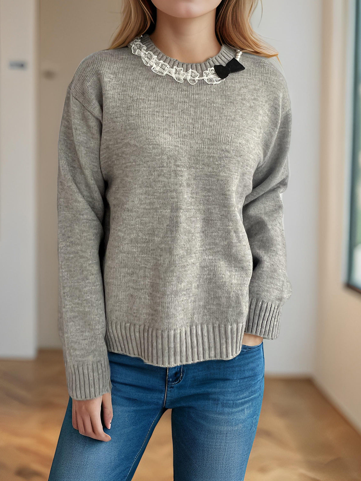 Damen Strickpullover Rüschendetails Eveloria