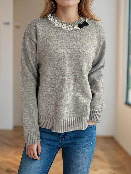 Damen Strickpullover Rüschendetails Eveloria