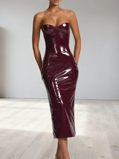 Damen Trägerloses Bodycon-Kleid Glänzend Eveloria