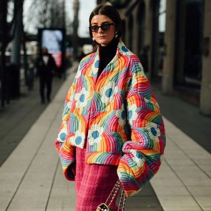 Damen Steppjacke Bunt Voluminöse Ärmel Kuschelig