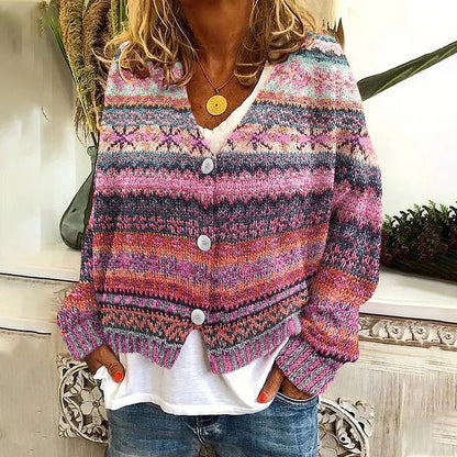 Damen Kurzstrickjacke Verspielt Muster Elegante Knöpfe