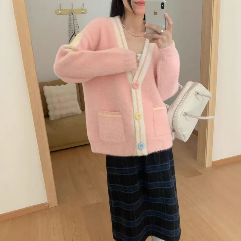 Damen Cardigan Kuschelig Bunt mit Taschen