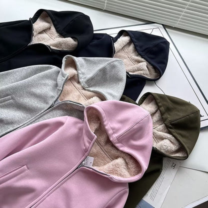 Damen Hoodie-Jacke Fleecefüllung Warm Kuschelig Grau Eveloria