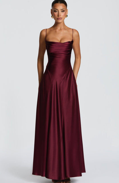 Damen Maxikleid Satin Spaghetti-Träger Eleganz