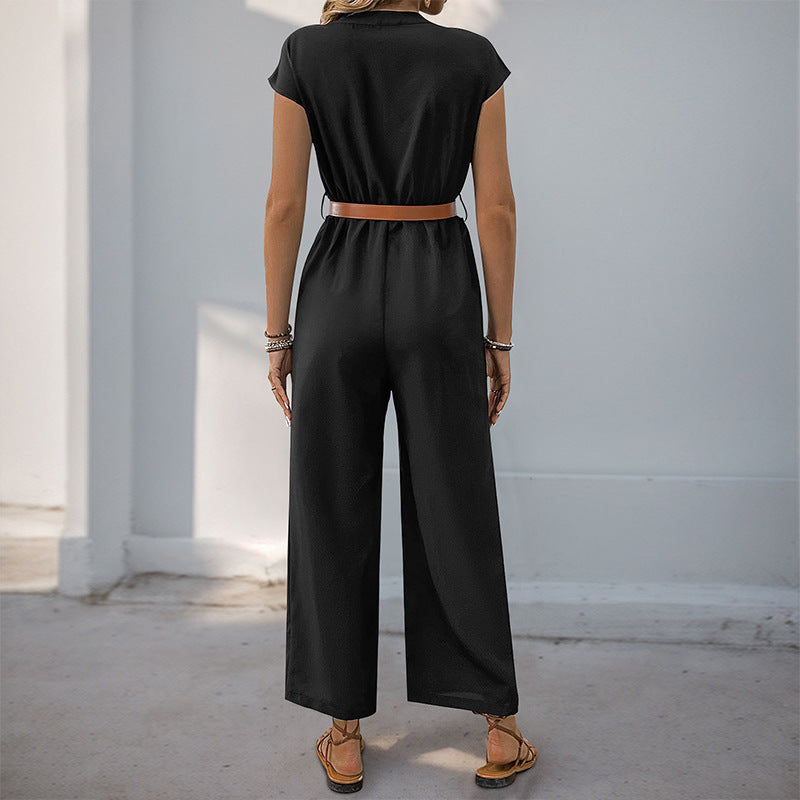 Damen Jumpsuit Elastischer Bund Taillengürtel