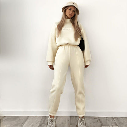 Damen Sportliches Sweatshirt Jogginghose Set Hochkragen Weites Design
