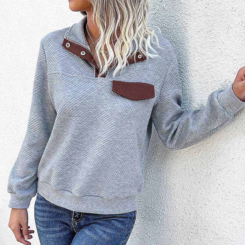 Damen Sweatshirt Stehkragen Brusttasche Eveloria