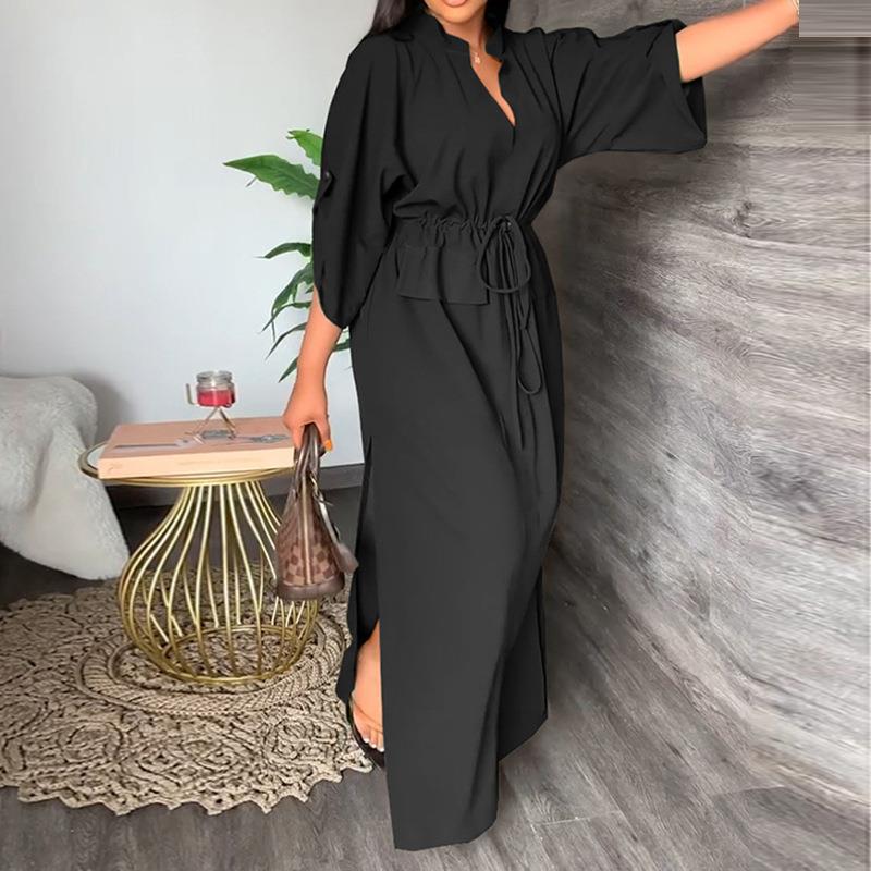 Damen Maxikleid Tailliert Offener Kragen Eveloria