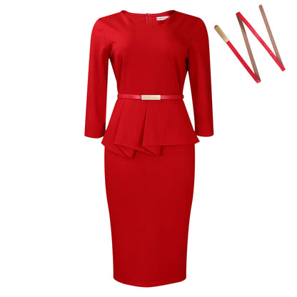 Damen Midi-Kleid Peplum-Schnitt Schmal Eveloria