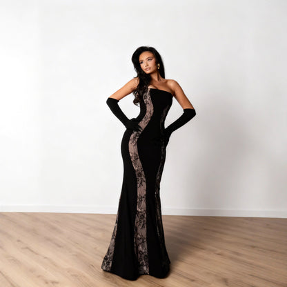 Damen Abendkleid mit Spitze und luxuriösem Schnitt