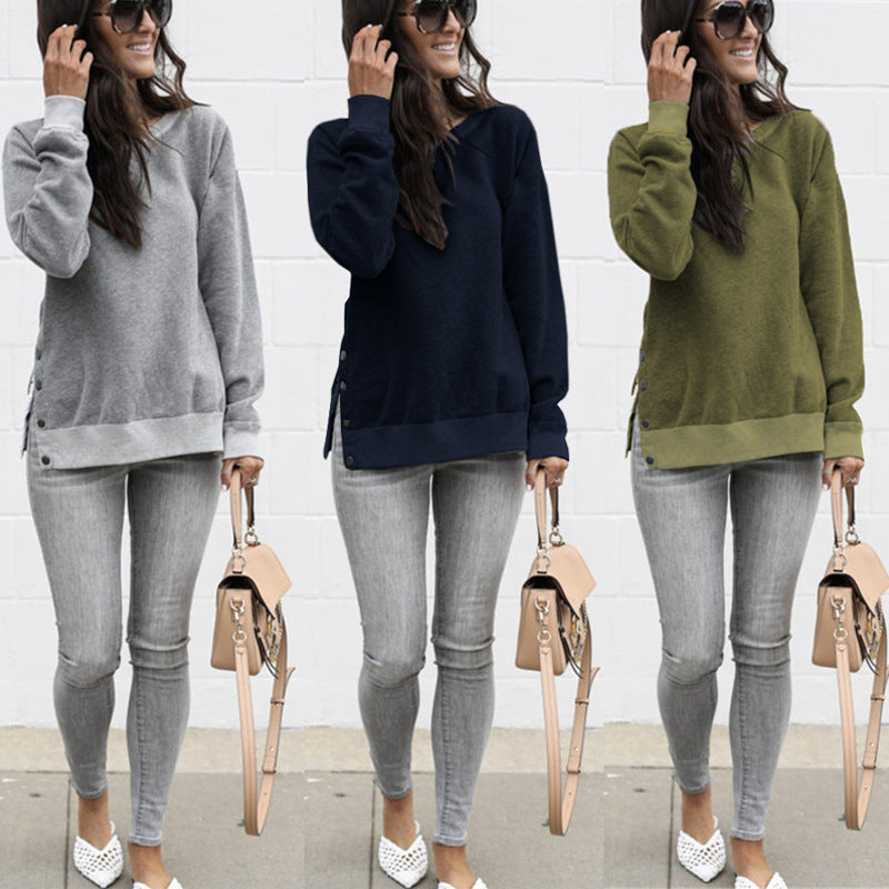 Damen Sweatshirt V-Ausschnitt mit Druckknöpfen
