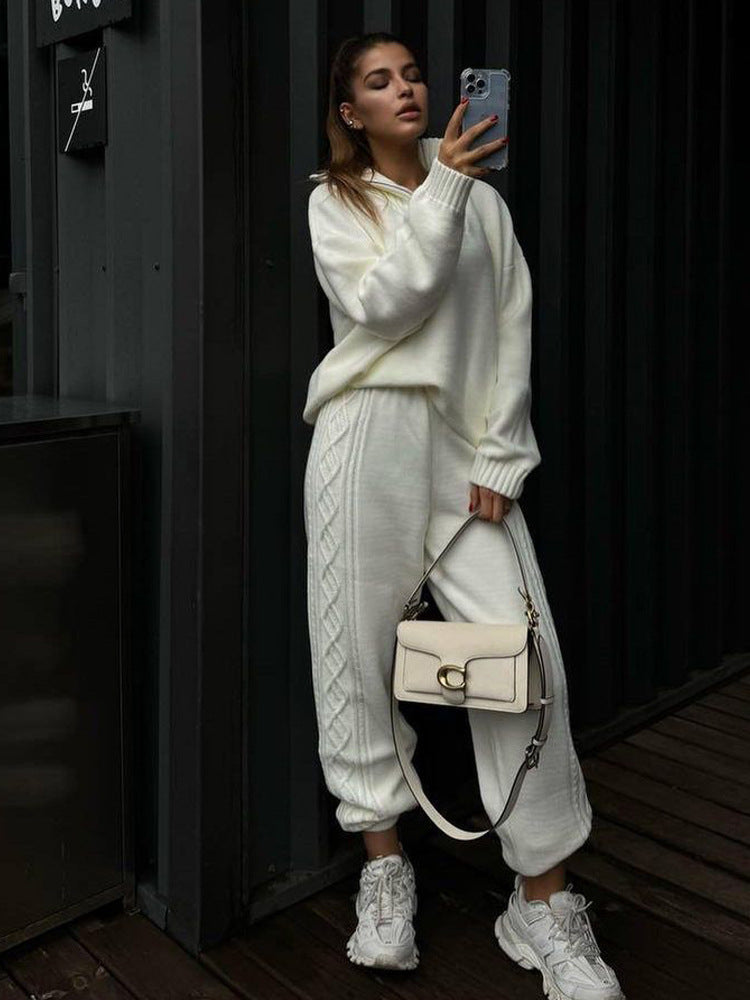 Damen Strickjogginganzug Hochkragen Zopfmuster Eveloria