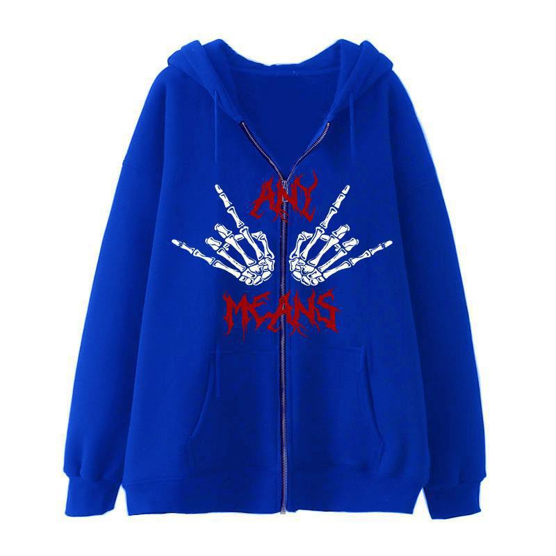 Damen Kapuzenjacke Skelettmotiv Kängurutaschen Eveloria