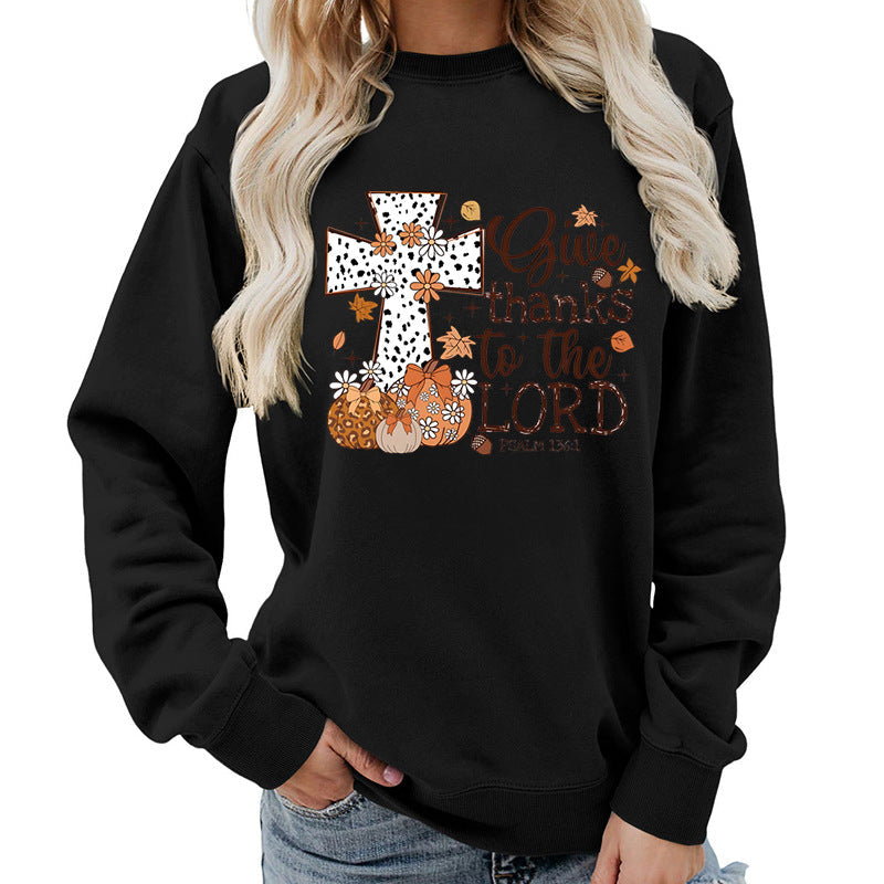 Damen Sweatshirt Kreuz-Aufdruck Herbstlich Braun Eveloria