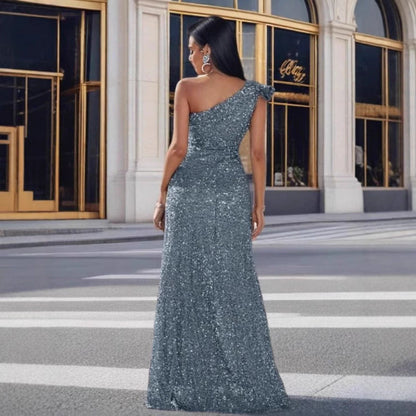 Damen Maxikleid Schulterfrei Pailletten