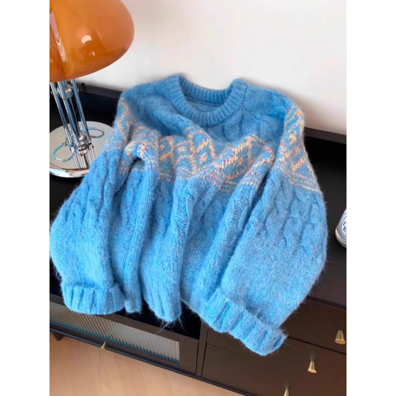 Damen Grobstrickpullover Weiches Material Nordisches Muster Eveloria