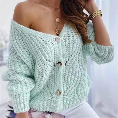 Damen Grobstrick-Cardigan Offen mit Knöpfen Beige