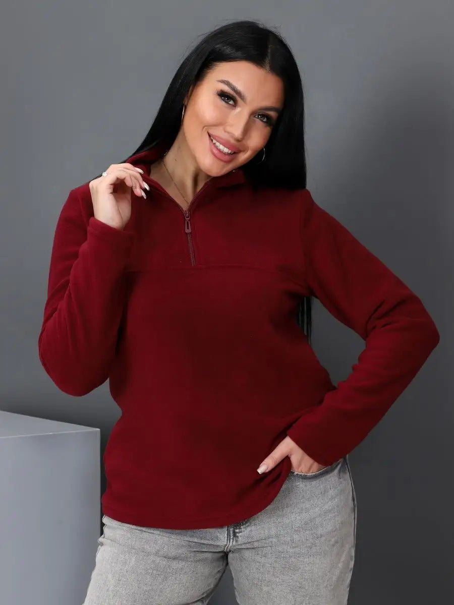 Damen Fleece-Pullover Stehkragen Halbzipp Evelyn